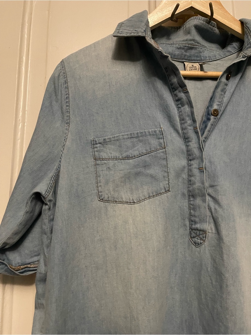 Paper Crane Light Blue Denim-Style Polo Dress